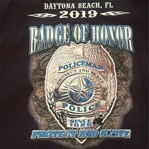 Biketoberfest Daytona Beach 2019 Badge of Honor Police Graphic T-Shirt L